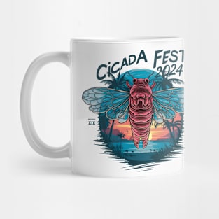 "Cicada Fest 2024 Brood XIX & XIII" T-Shirt - White Sunset Design Mug